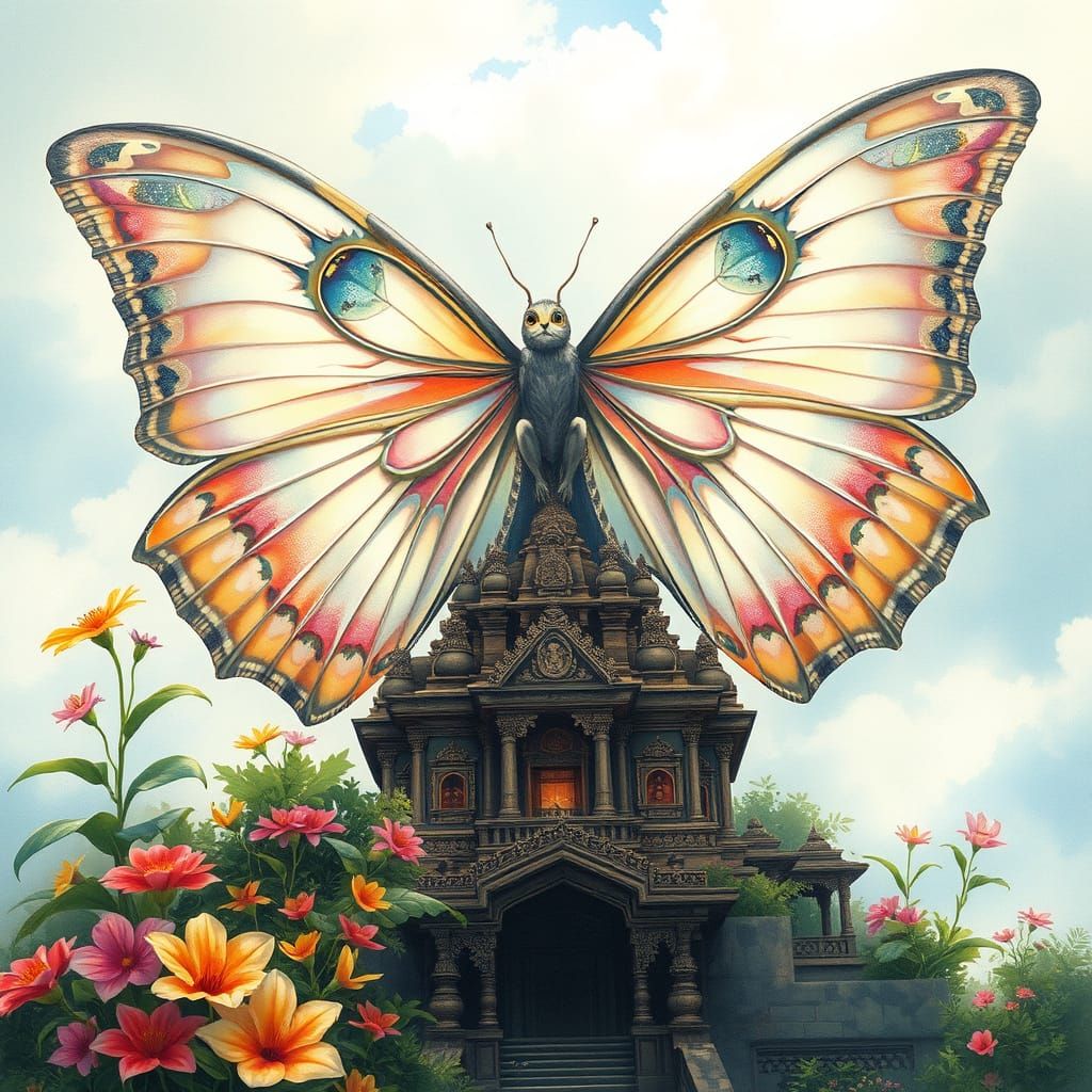 Ethereal Mothra Goddess on Ancient Temple