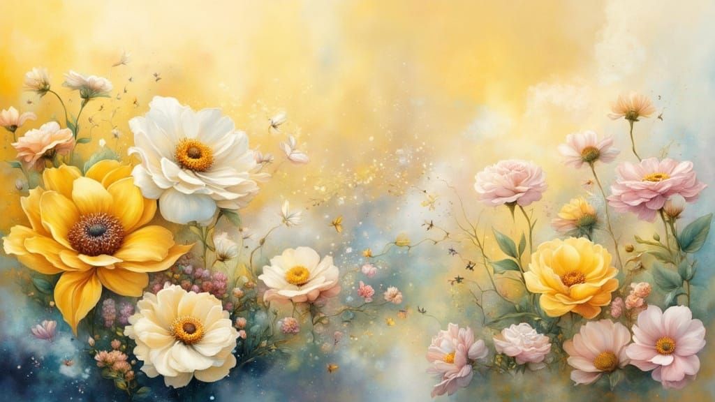 Surreal Cubist Floral Art with Mimosa Flowers