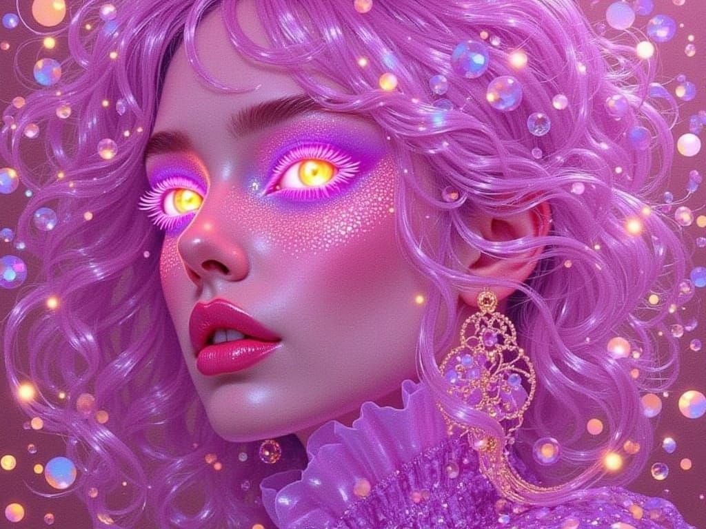 Glowing Anime Goddess in Elegant Purple Outfit