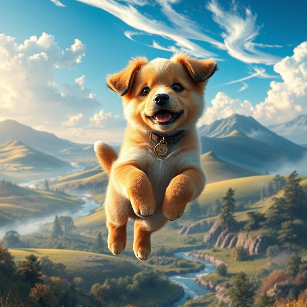 Joyful Puppy Leaps into Whimsical Fantasy World