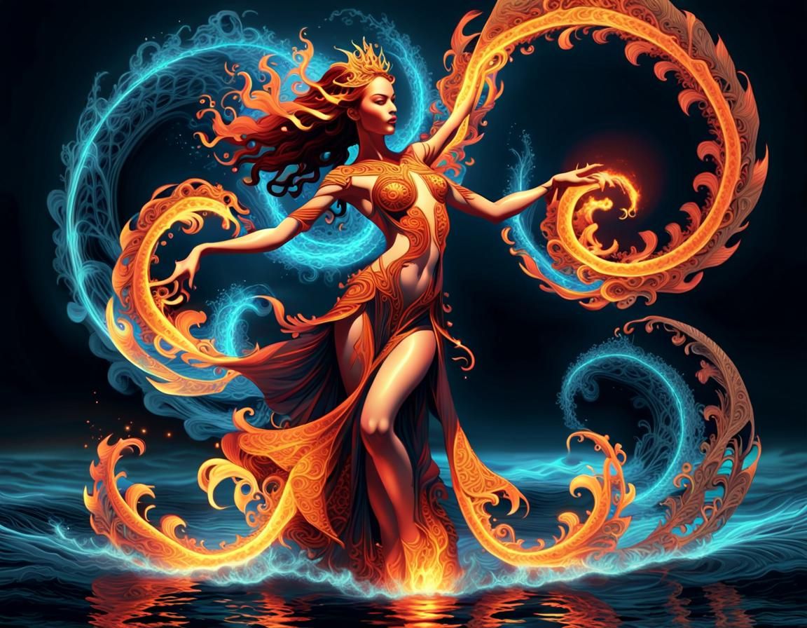 Fire and Water Elementals Dance in Moonlight