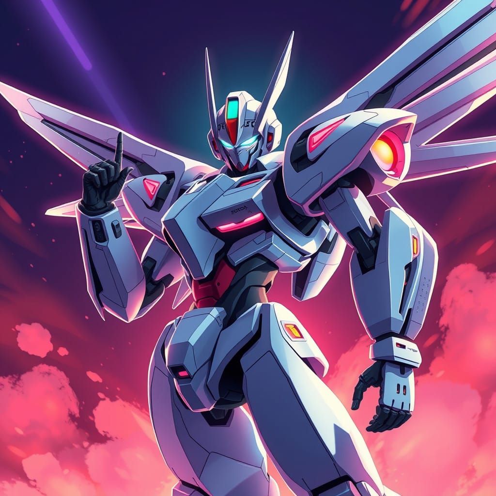 Sleek Futuristic Robot in Anime-Inspired Sci-Fi Scene