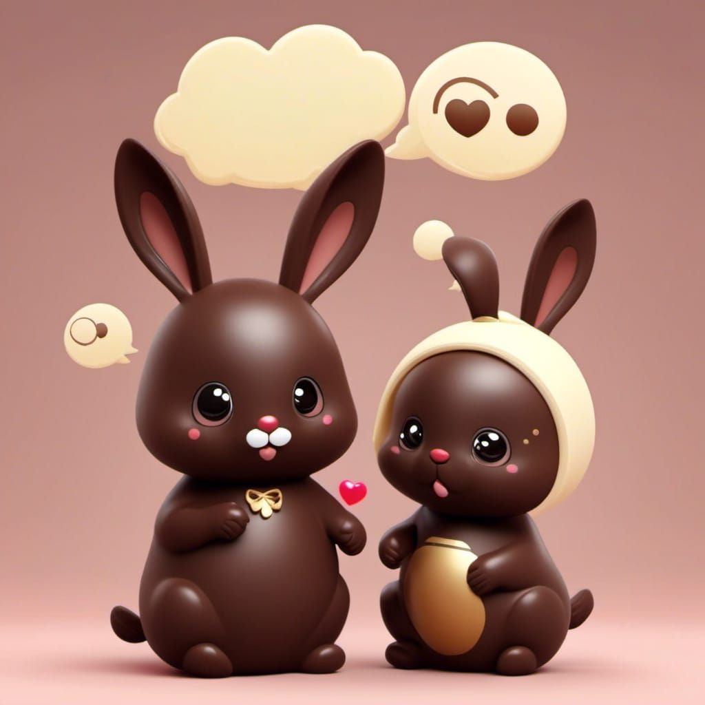 Chocolate Rabbits Chatting with Bubbles