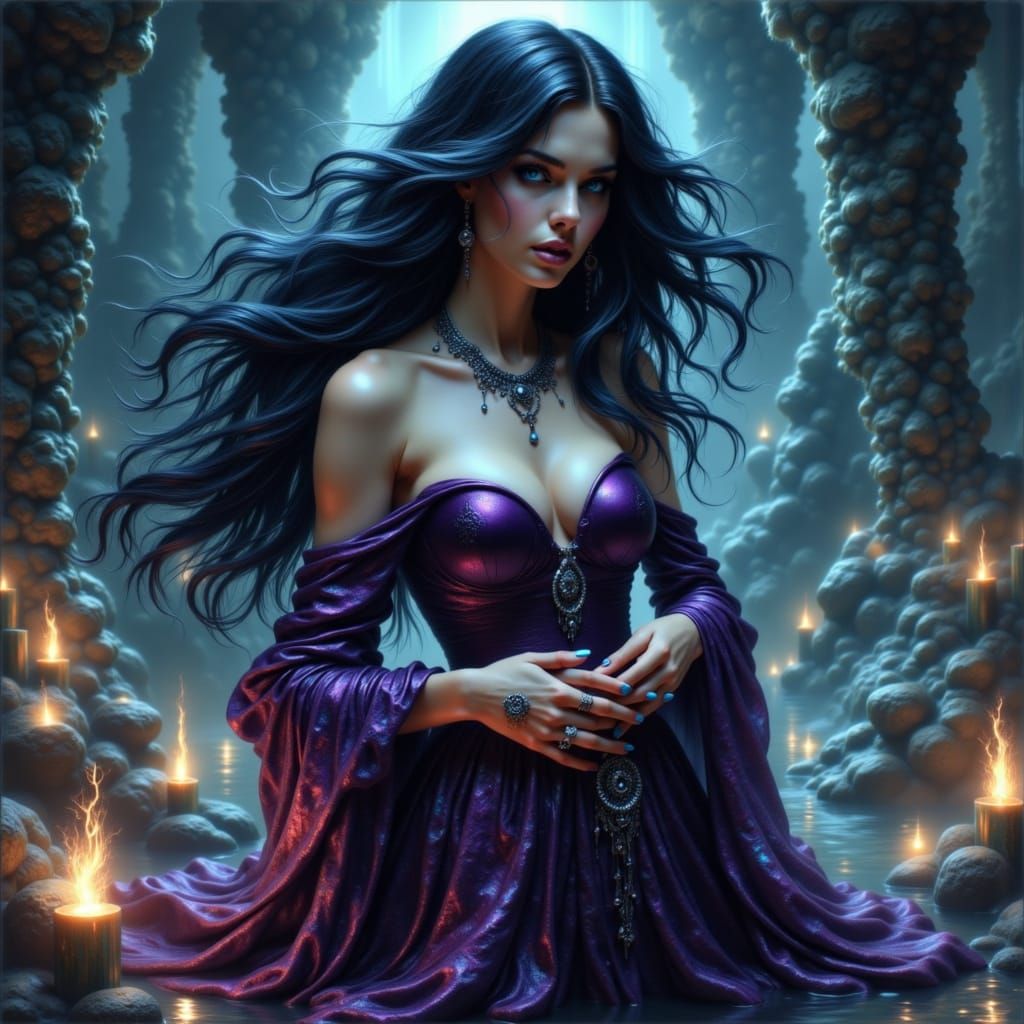 Sorceress in Gothic Cathedral, Surreal Style