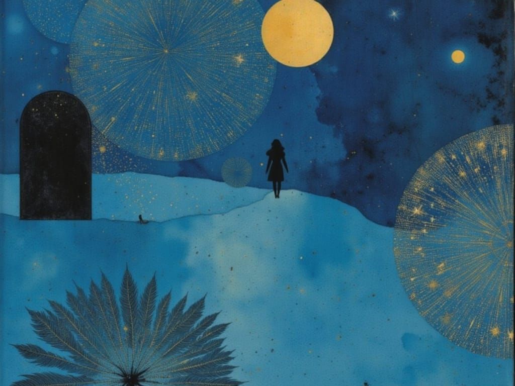 Mystical Forest in Shimmering Blue and Copper