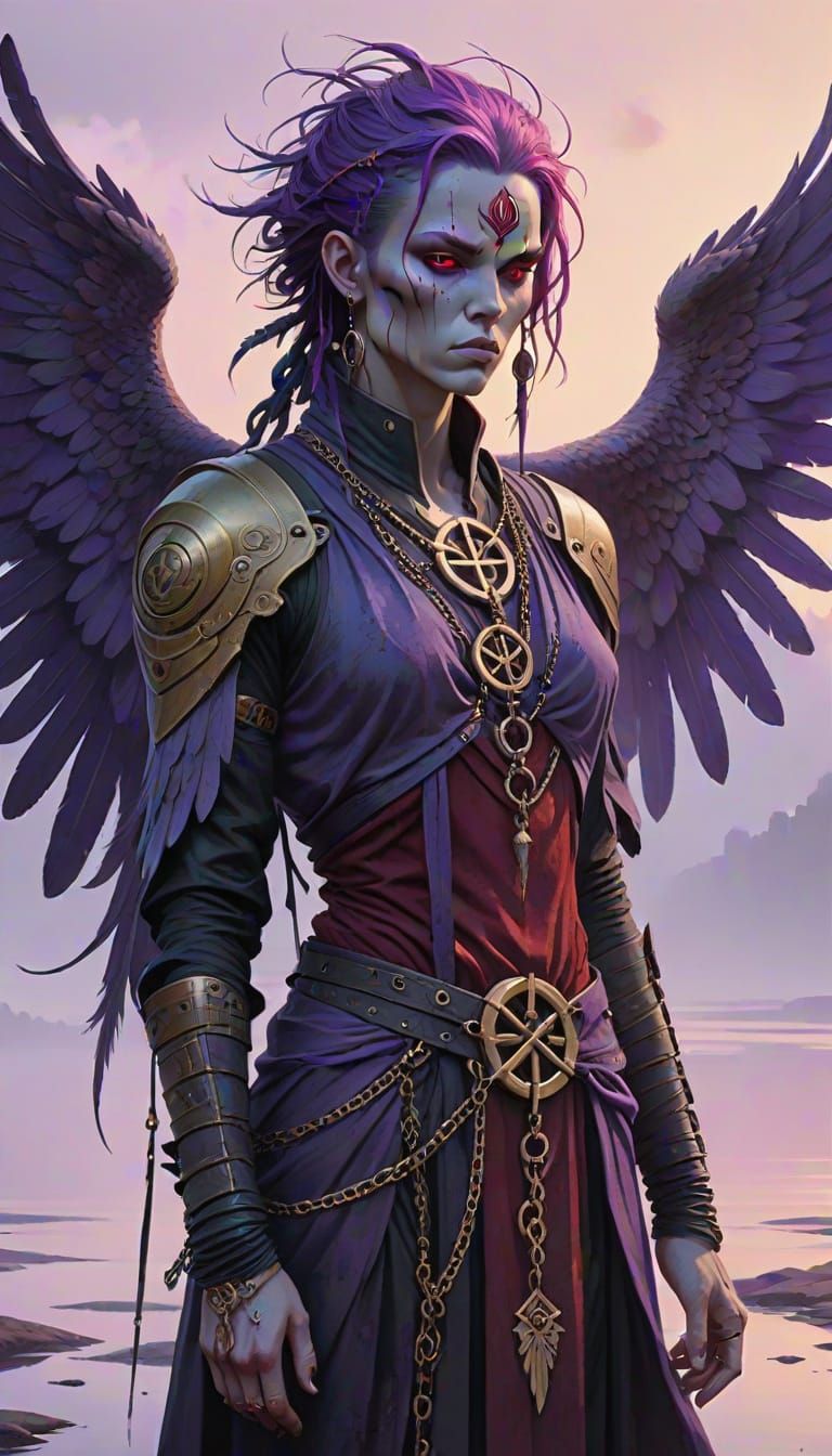 Supernatural Sky-Witch Deity in Ethereal Watercolor