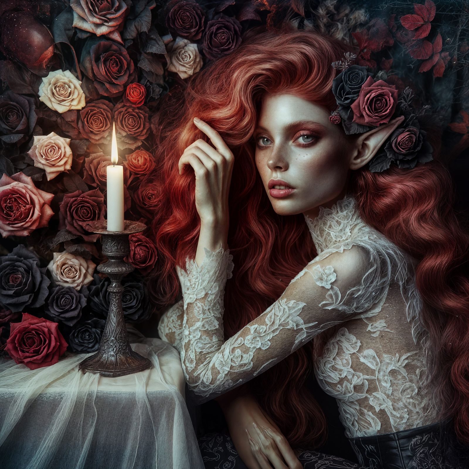 Ethereal Elf in Psychedelic Lace Gown