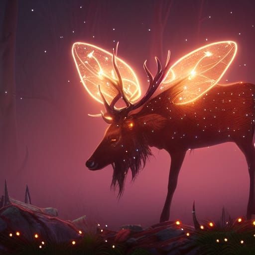 Stag with Fairy Lights: Fantasy Concept Art
