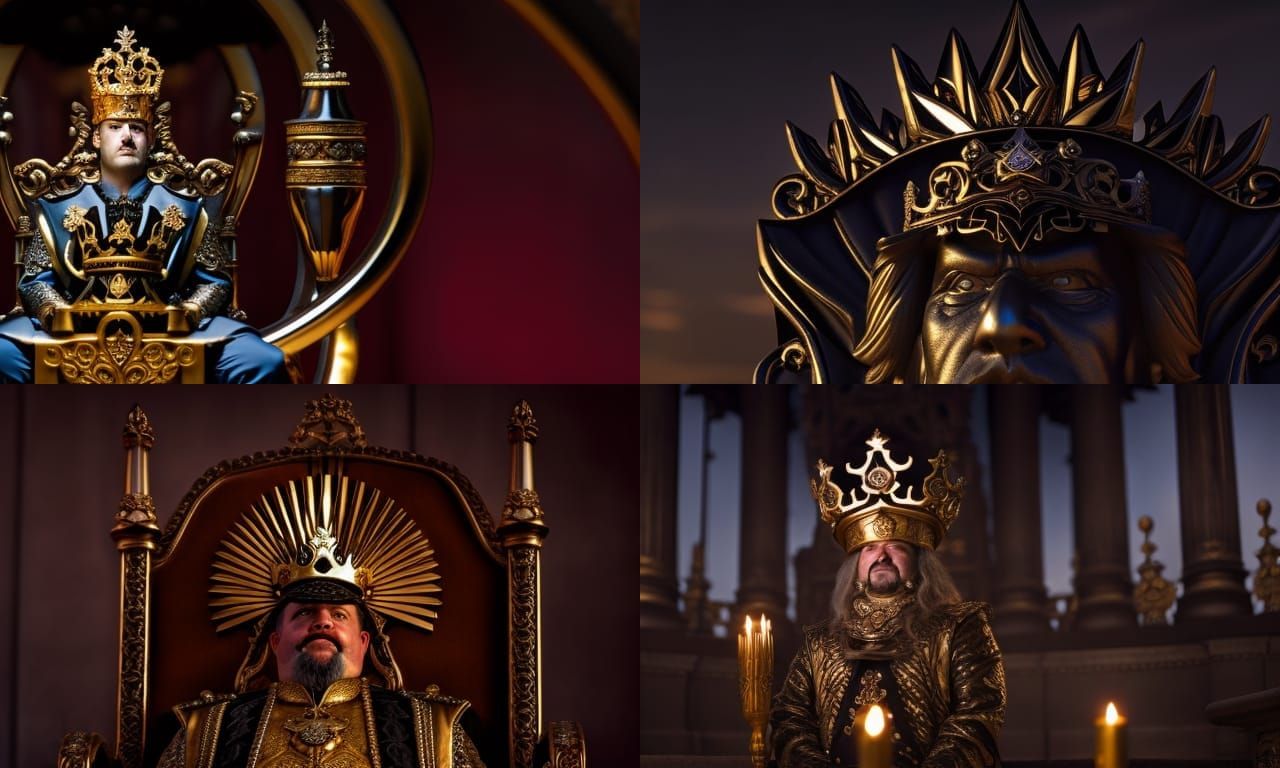 Steampunk Emperor on Ornate Throne in Golden Hour