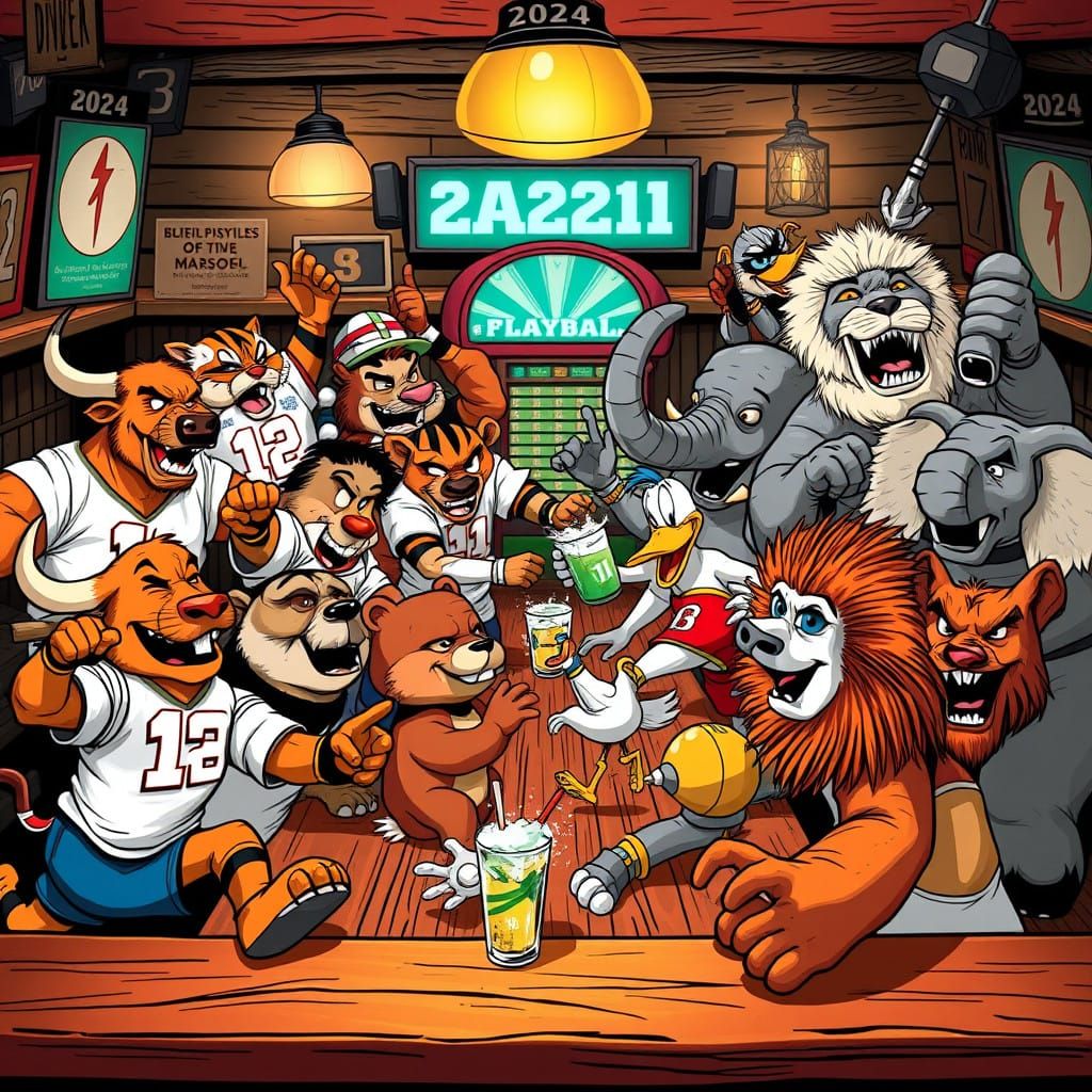 Lively Bar Fight Scene in a Classic Dive Bar with 2024 Colle...