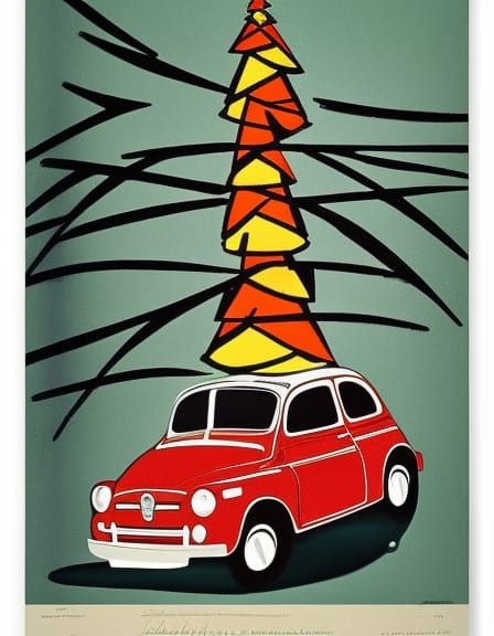Fiat 500 with Christmas Tree: Bauhaus Poster