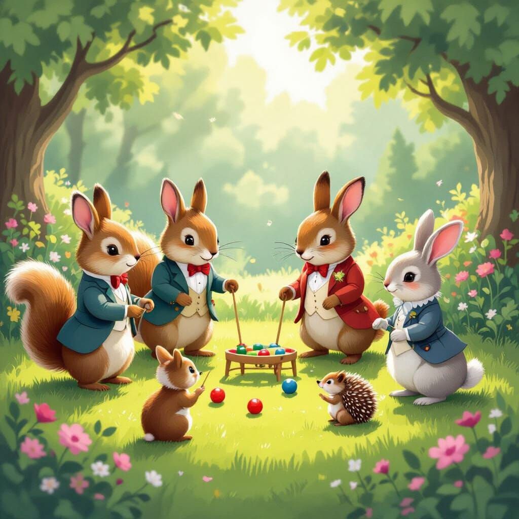 Woodland Creatures Croquet Game in Whimsical Style