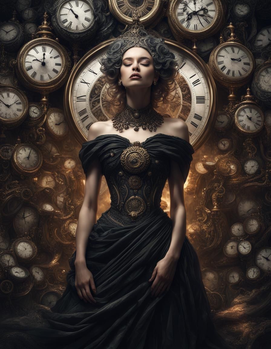 Clockwork Time Goddess in Dramatic Digital Painting