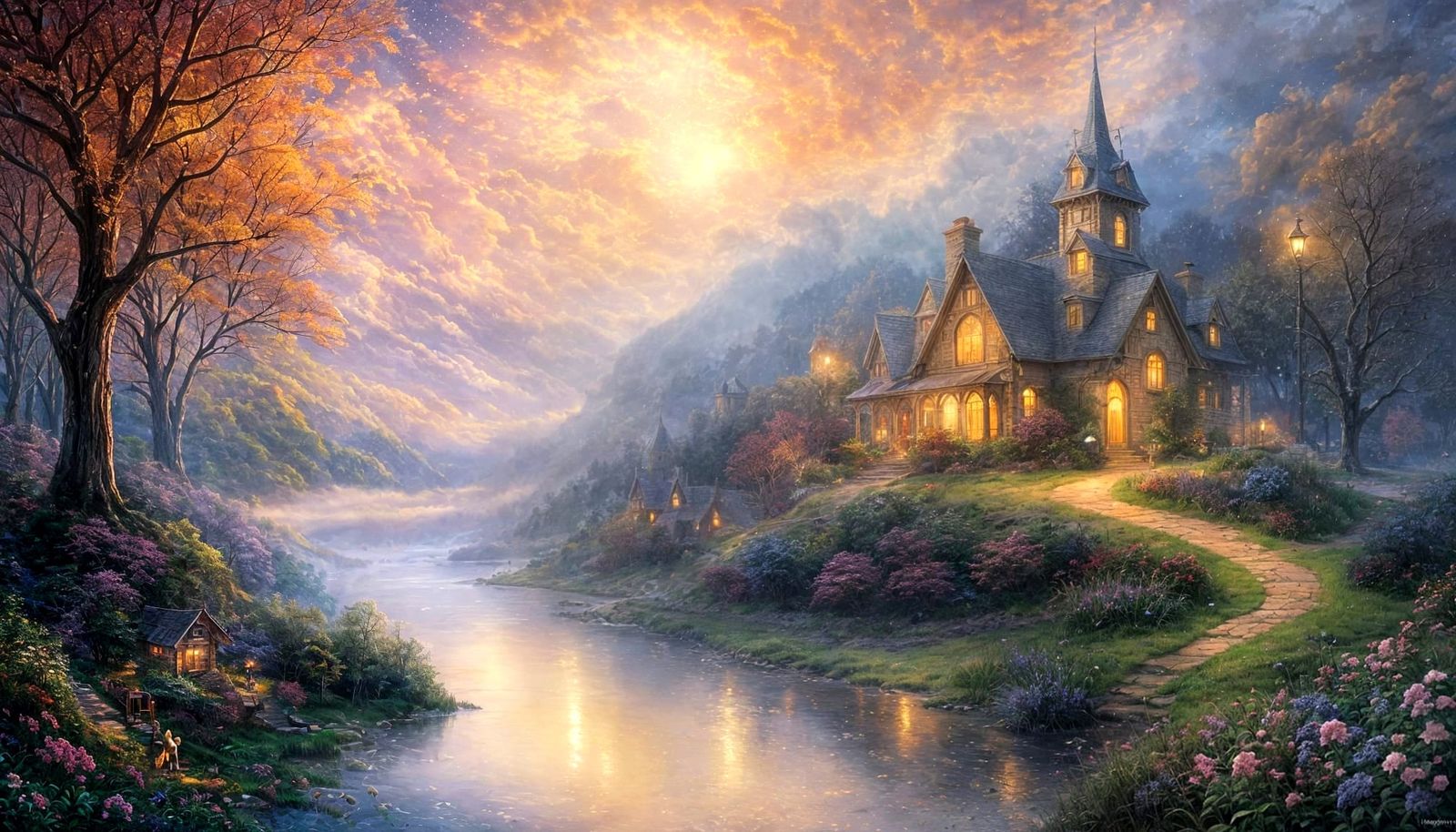 Ethereal Fantasy Landscape under Starry Skies