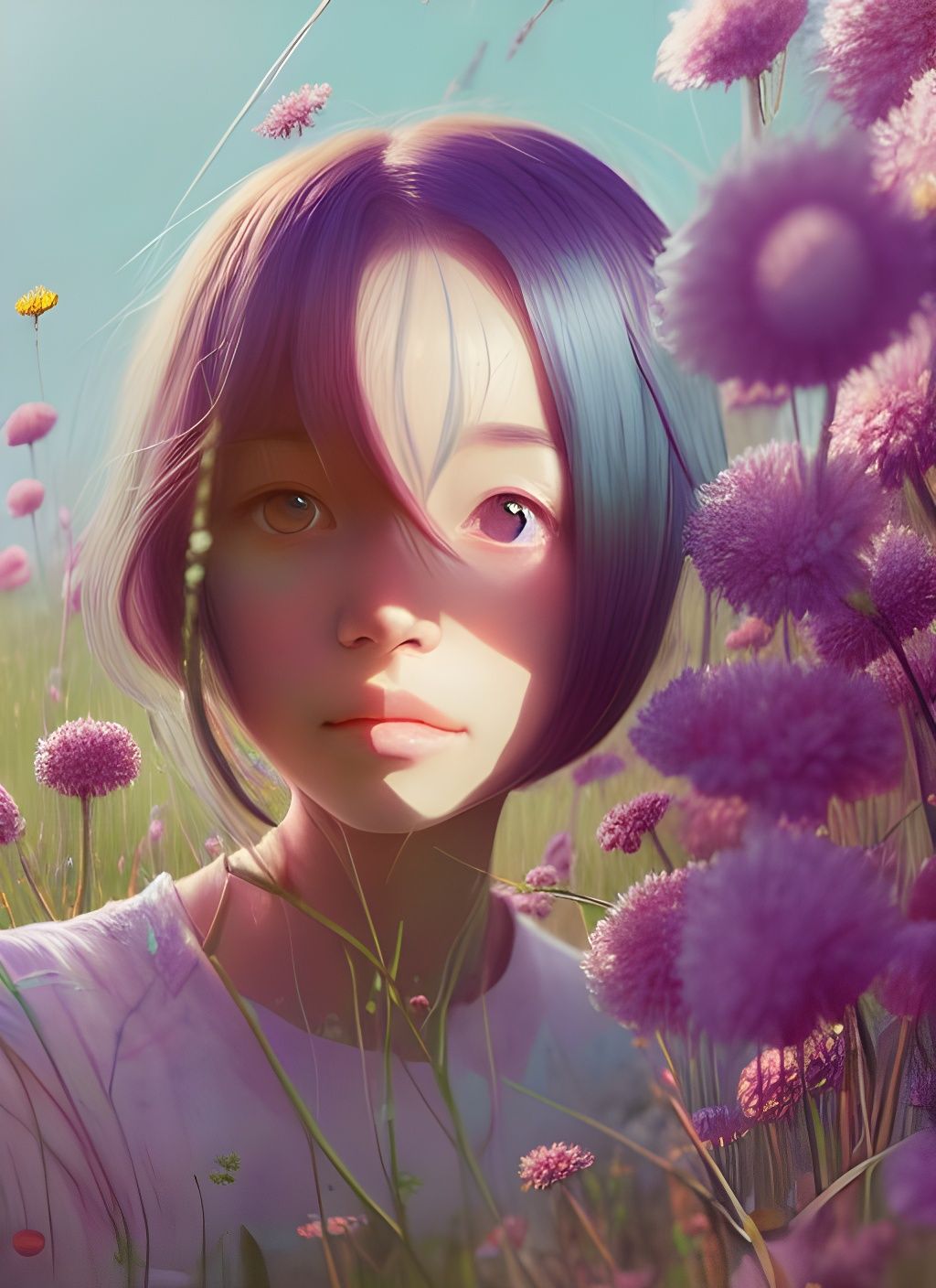 Cute Girl in Flower Meadow: Digital Portrait