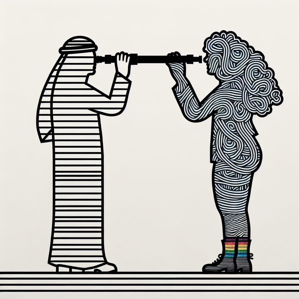 Minimalist Line Art: Person Gazing Through Telescope