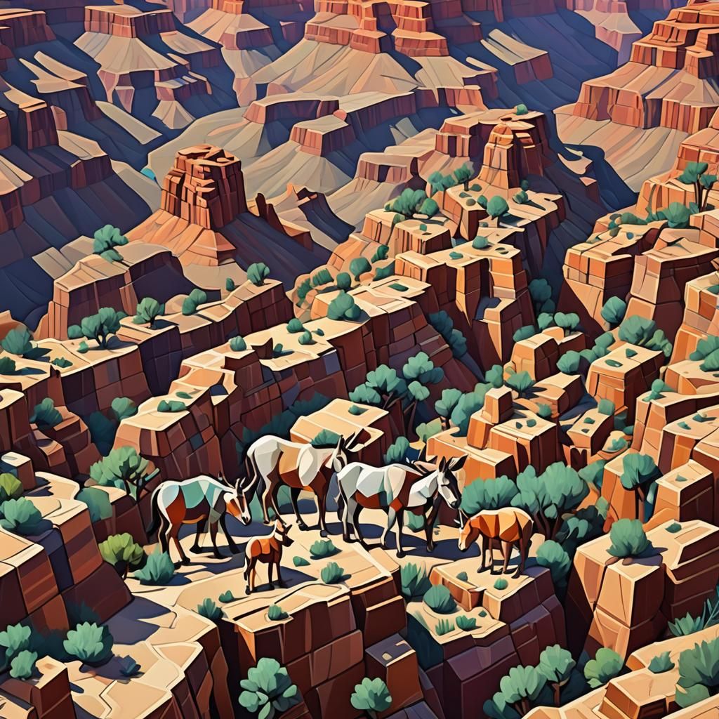Grand Canyon Donkey Trail in Cubist Art Deco Style