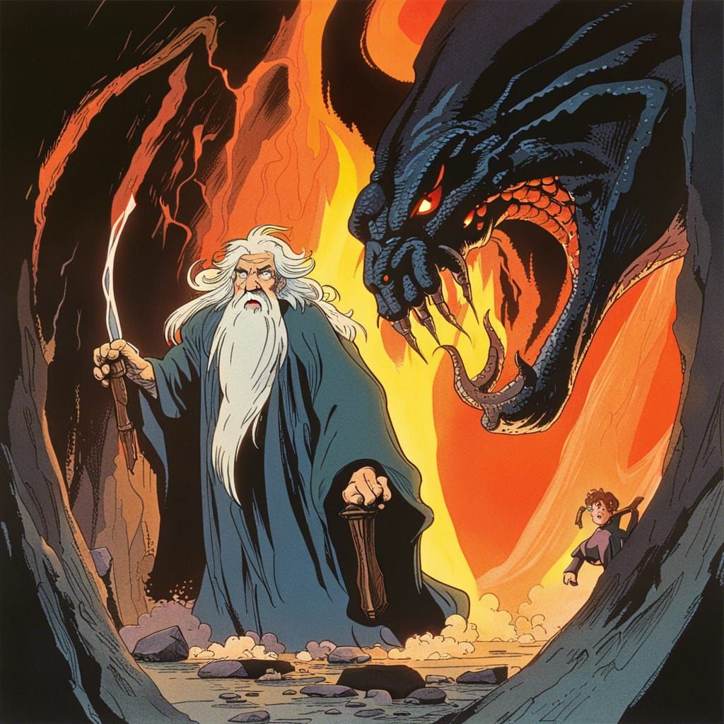 Gandalf Confronts Balrog in Animated Style