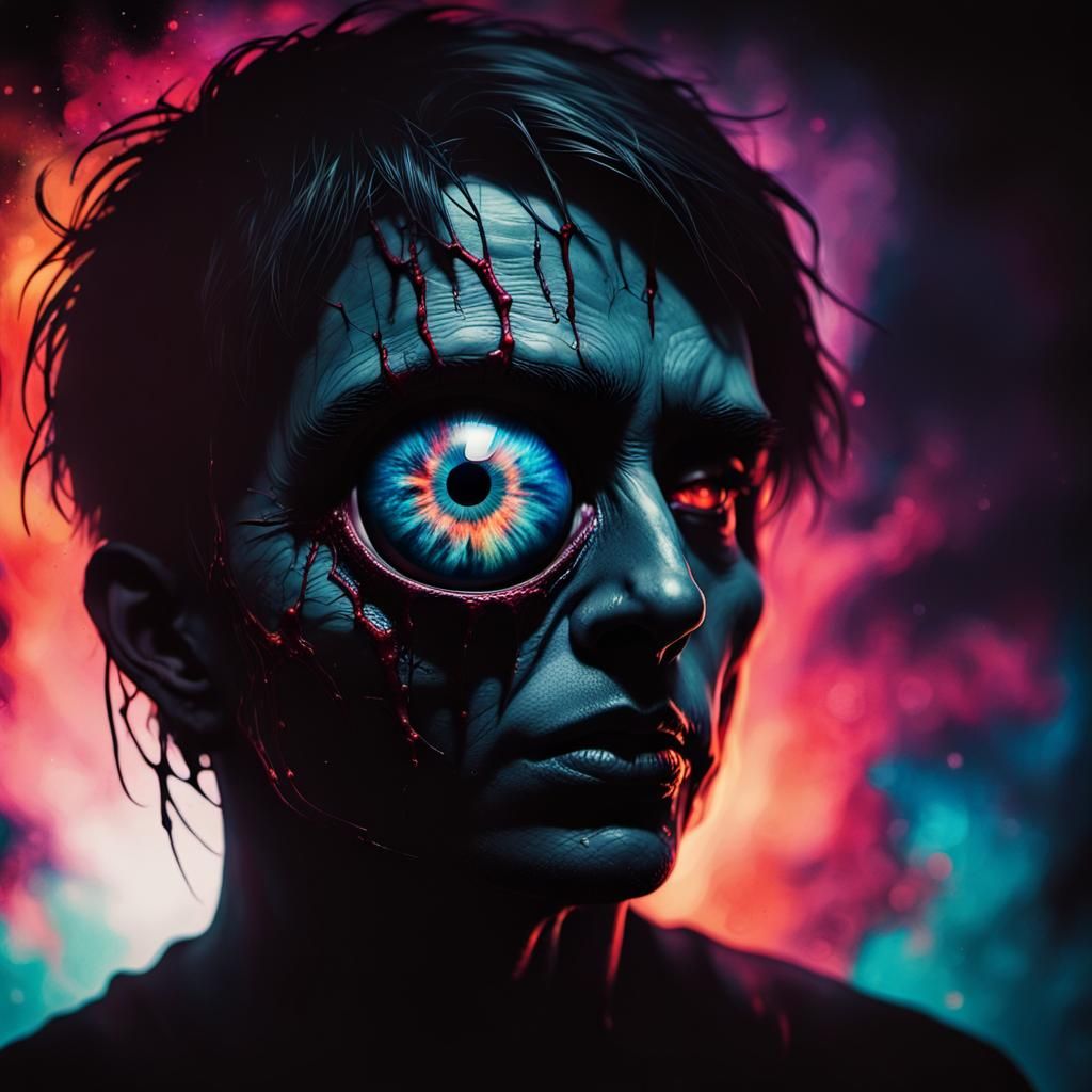 Surreal Horror God with Glitch Detail in Dark Art