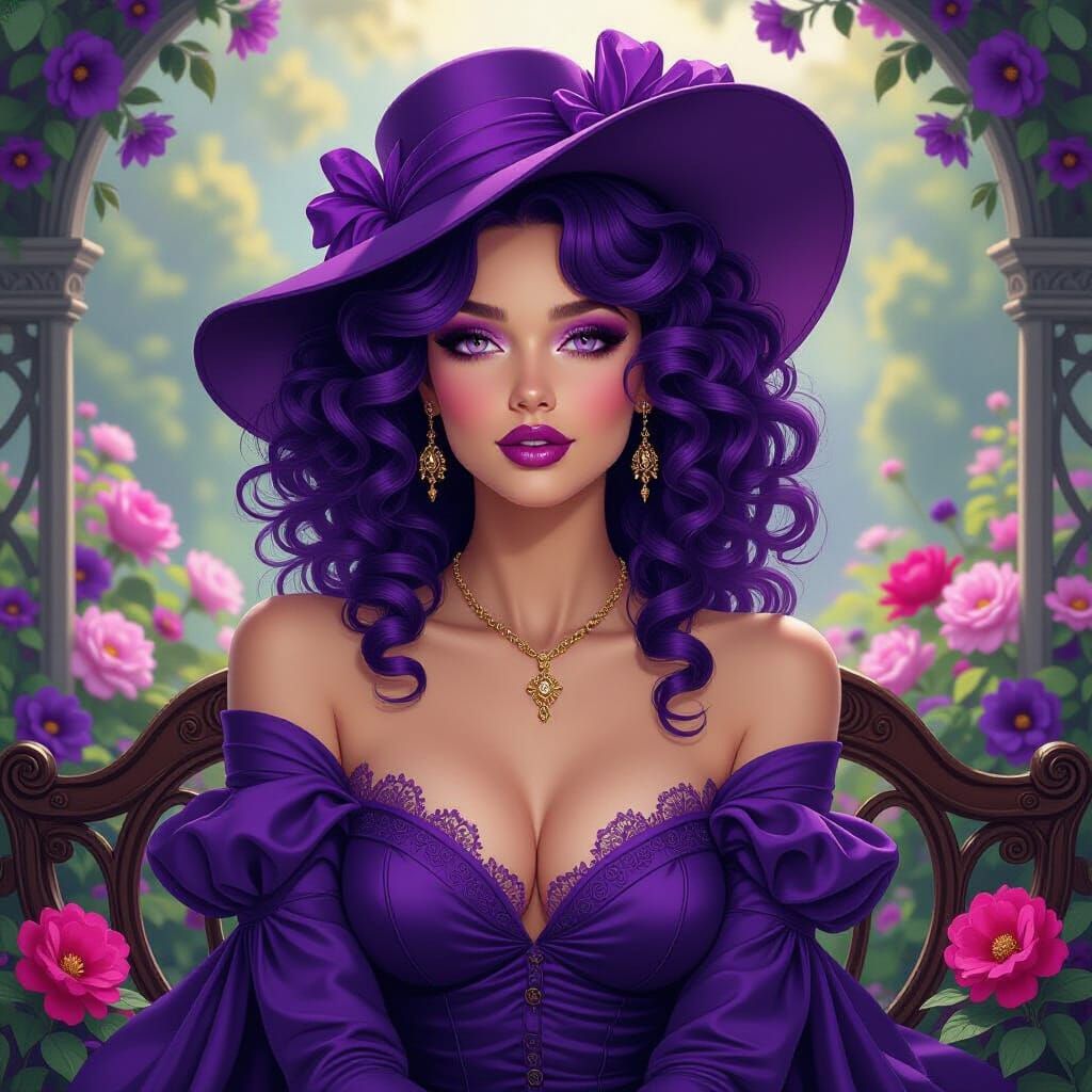 Glamorous Purple Woman in Lush Garden Art