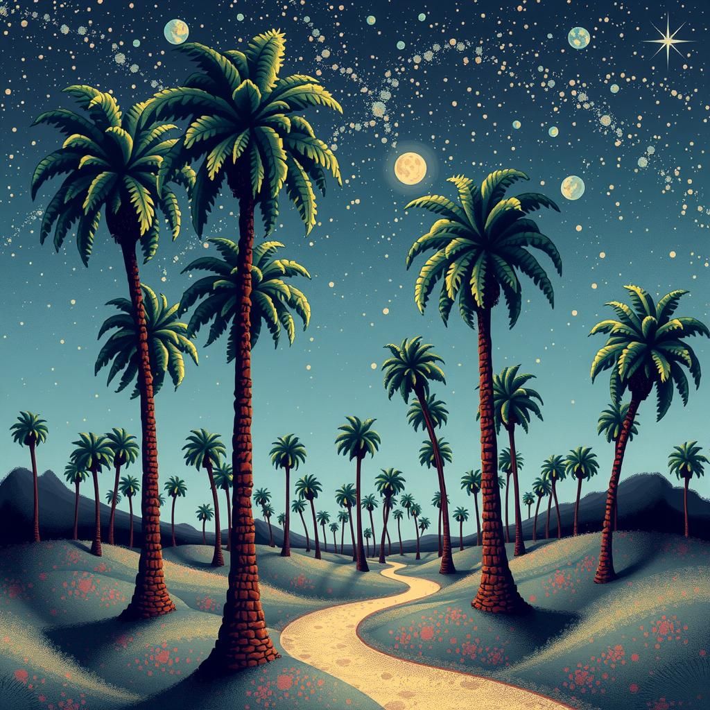 Abstract Palm Trees in 18th Century Pixel Art