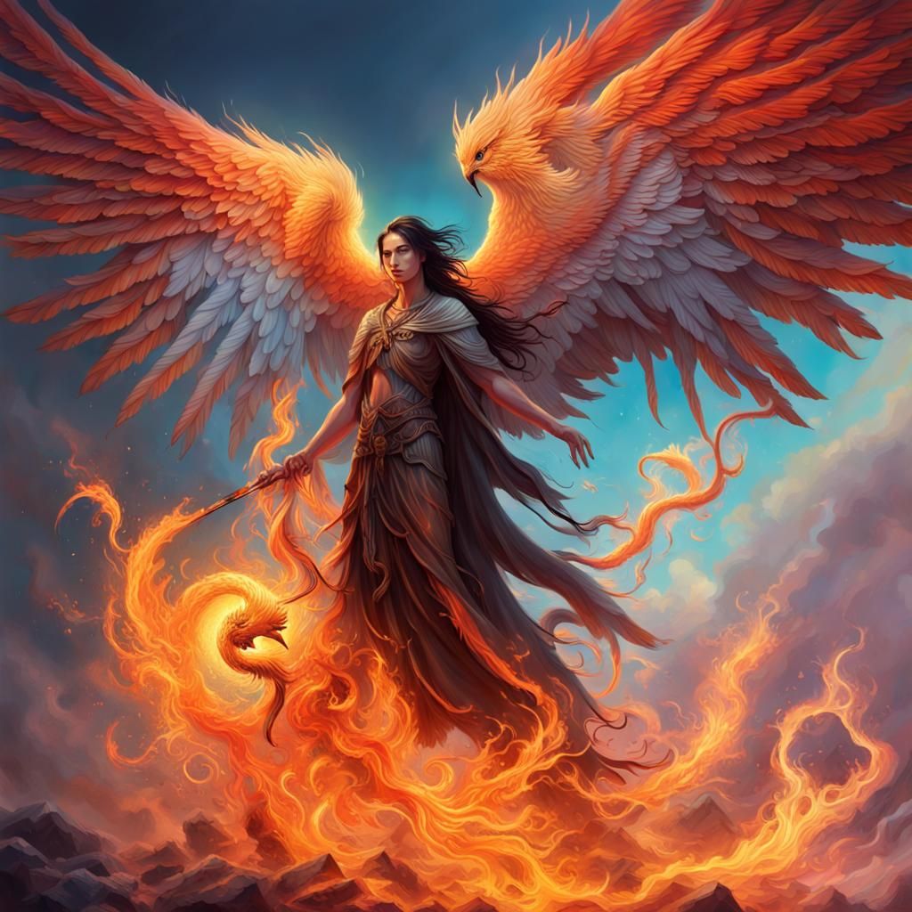 Angel of Death and Phoenix: Hyperrealistic Concept Art