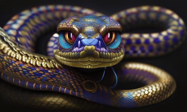 Anthropomorphic Cobra Chibi Portrait in Jewel Tones