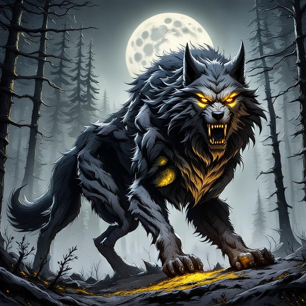 Werewolf Howling in Misty Forest, Digital Art