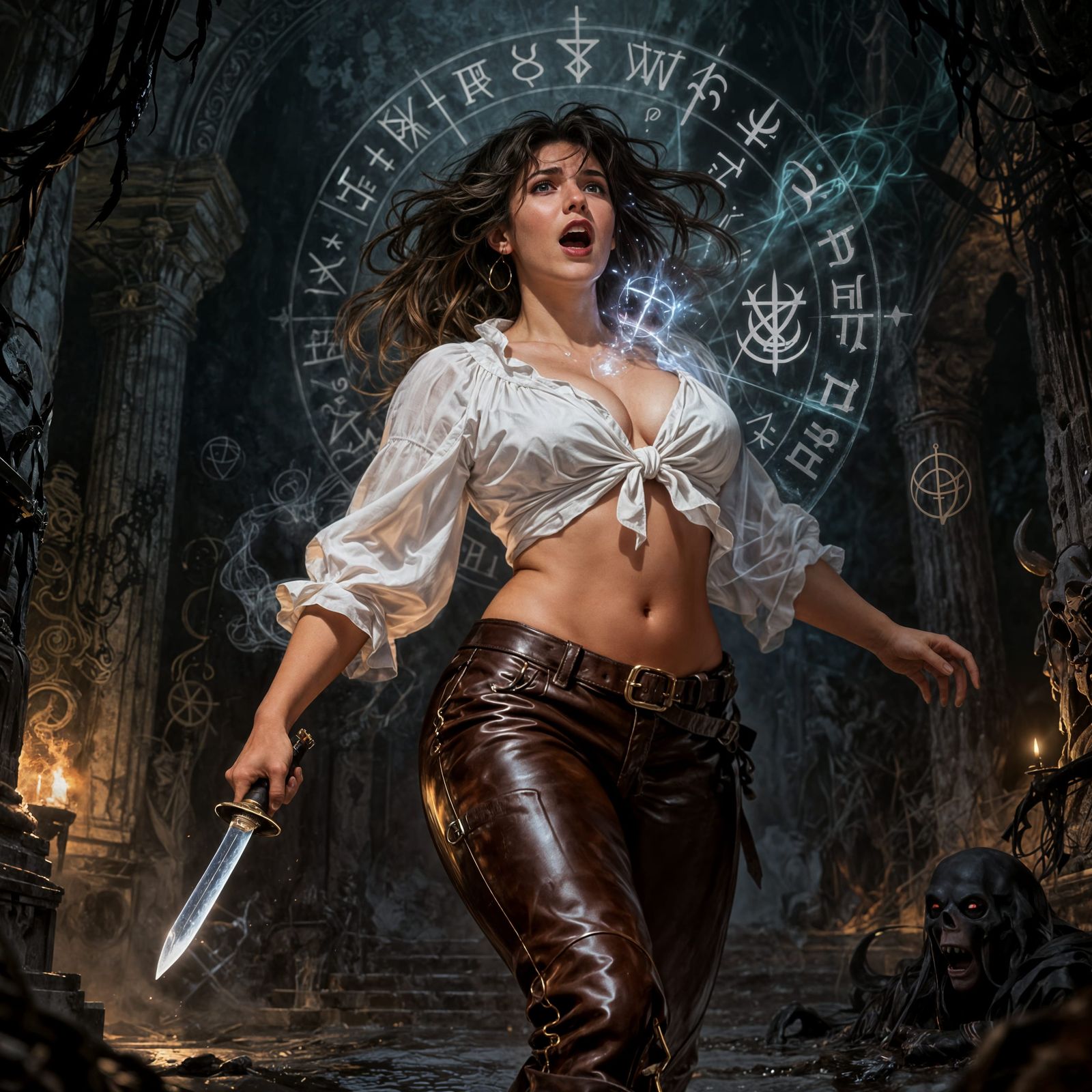 Occult Magic Symbols Overlay on Female Adventuress