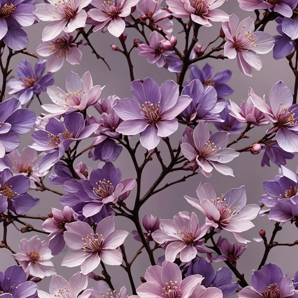 Iridescent Purple Flower in Sakura Style