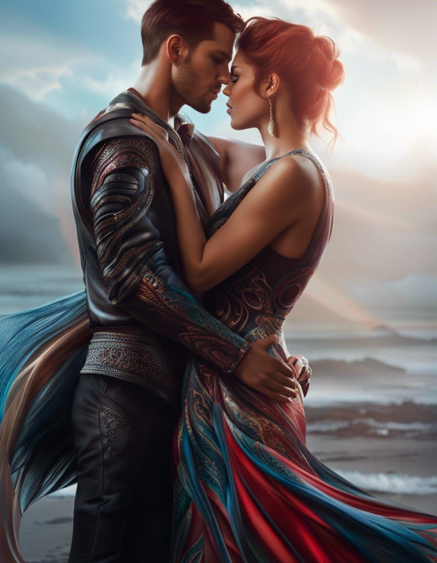 Kissing Couple Portrait in Digital Art Style