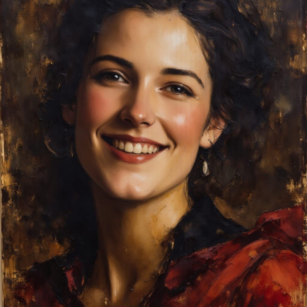 Smiling Woman Portrait in Baroque Style