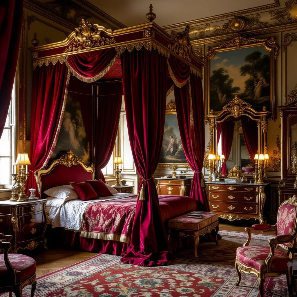 Opulent French Aristocrat Bedroom in Rococo Style