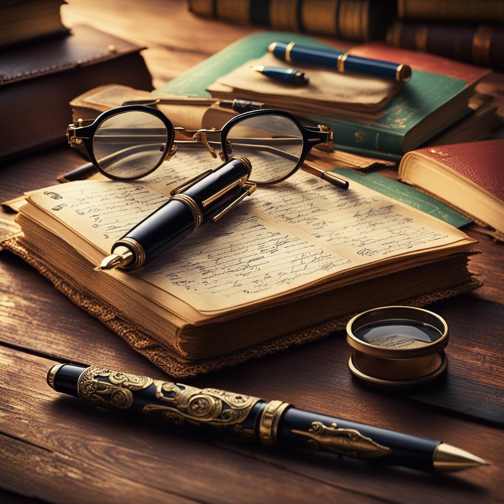 Vintage Desk Still Life with Diary and Pen