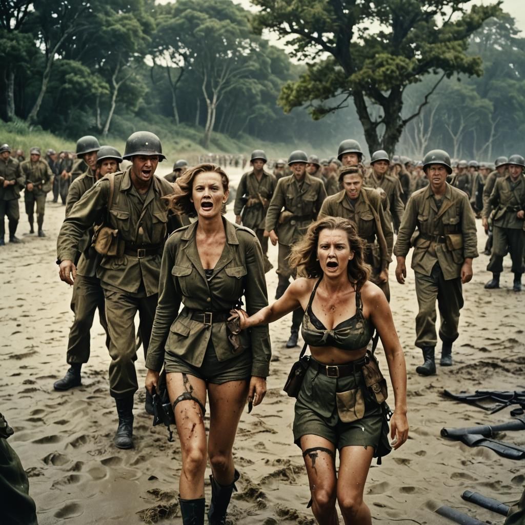 Dramatic Omaha Beach Capture: Cinematic Film Still