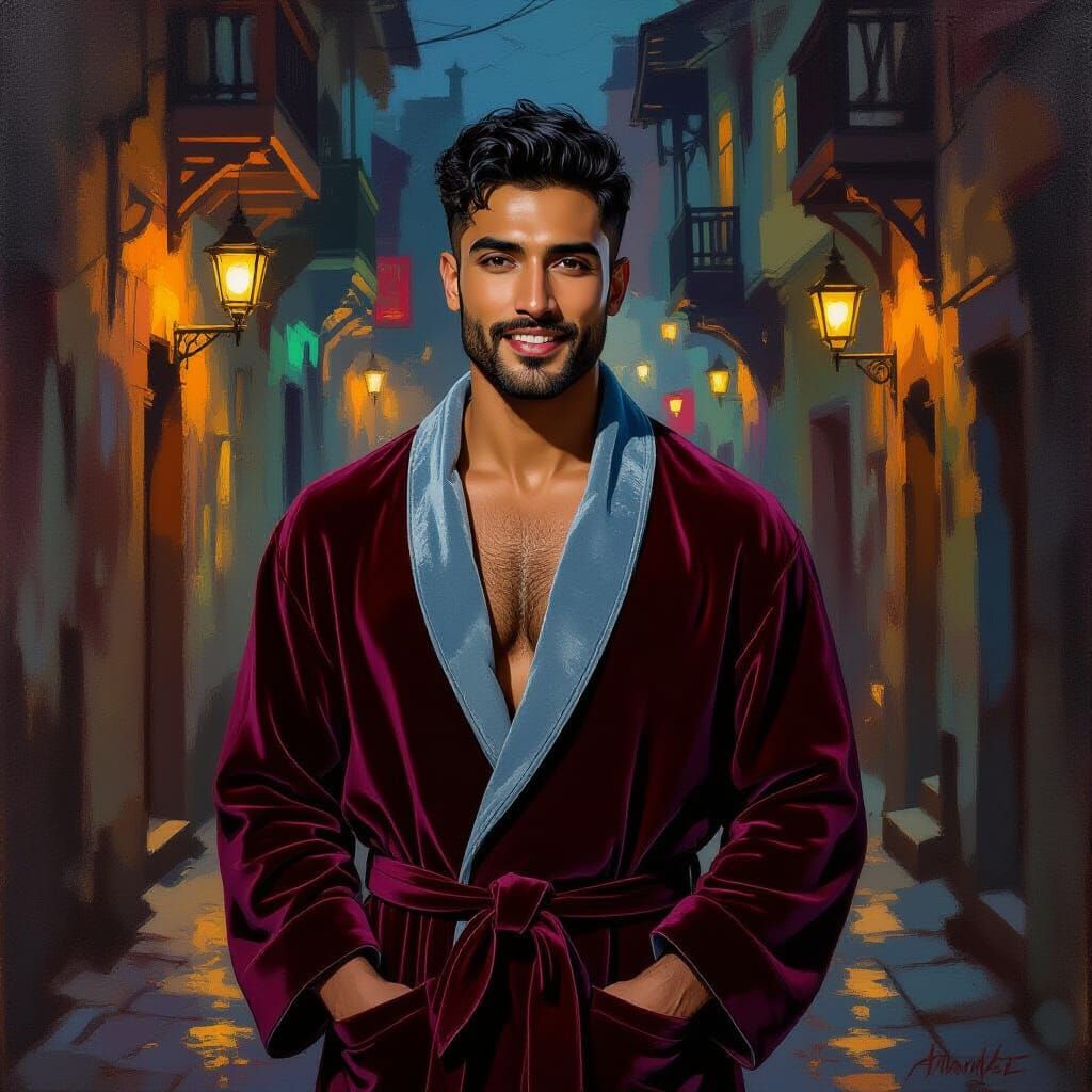 Joyful Man in Red Robe, Impressionist Portrait