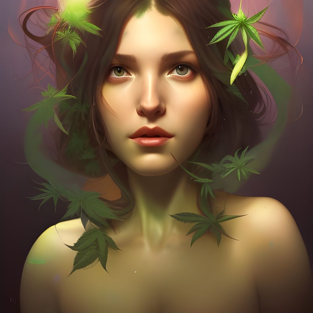 Marijuana Fairy Portrait in Art Nouveau Style