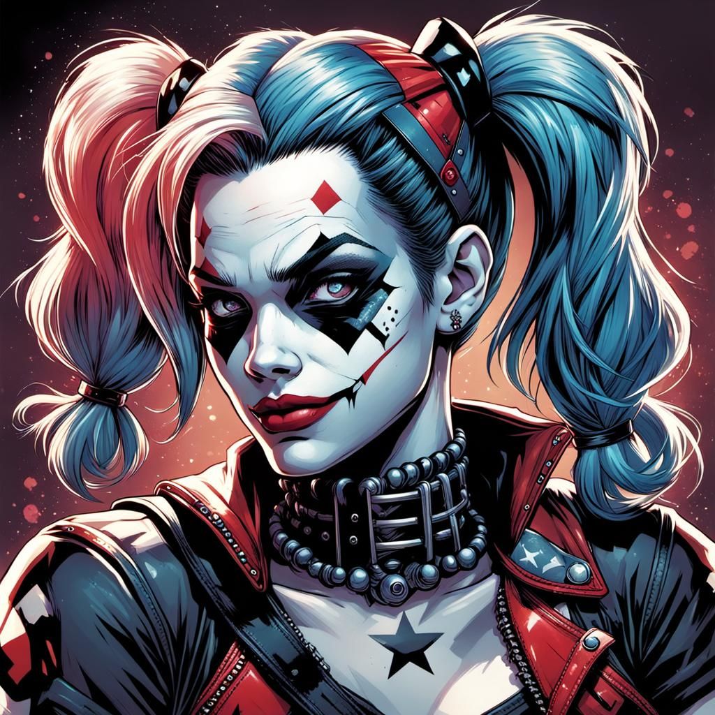 Punk Rock Harley Quinn Comic Book Art