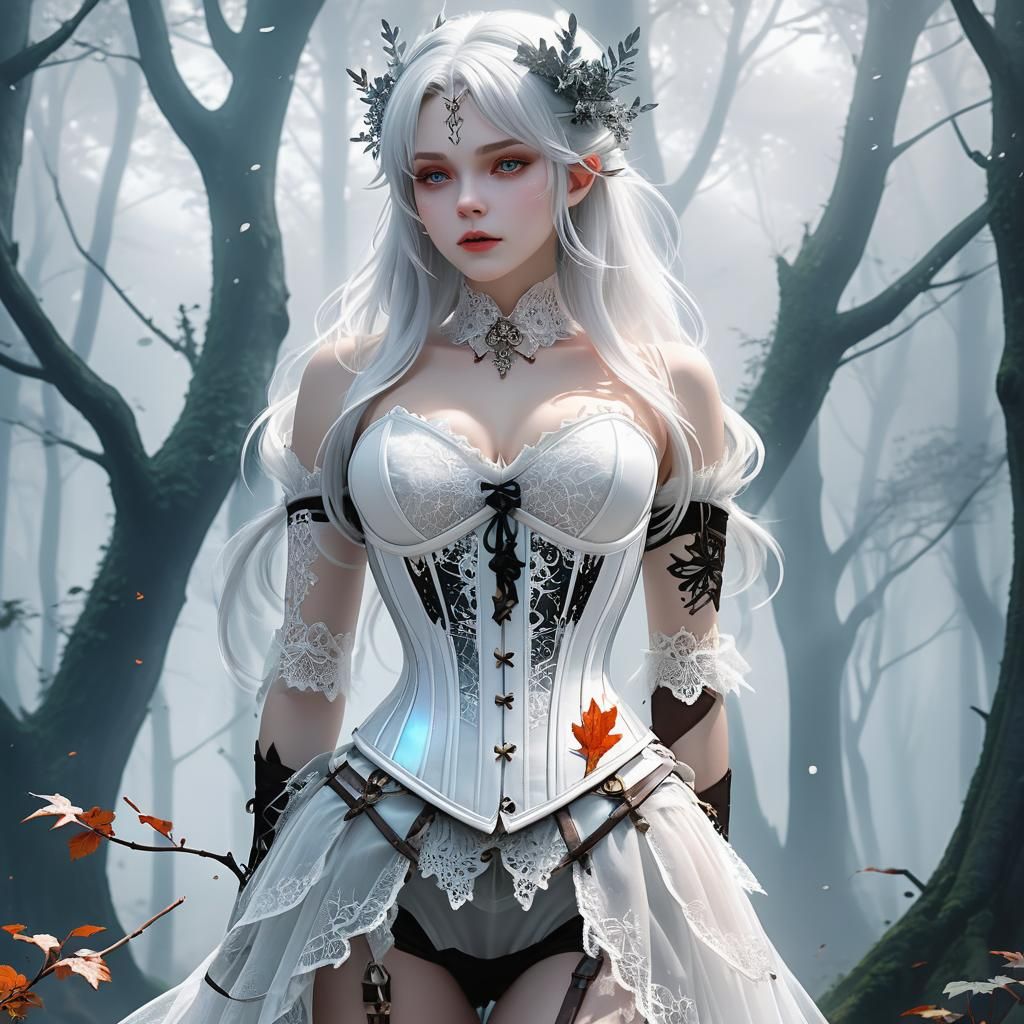 Anime White Witch in Misty Woods