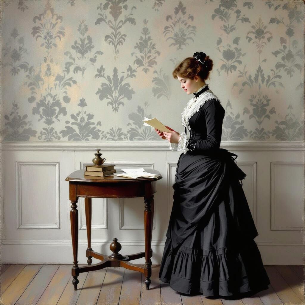 Woman Reading Letter in Impressionist Interior
