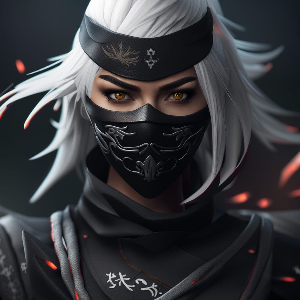 Mysterious White-Haired Ninja in Detailed Matte Painting