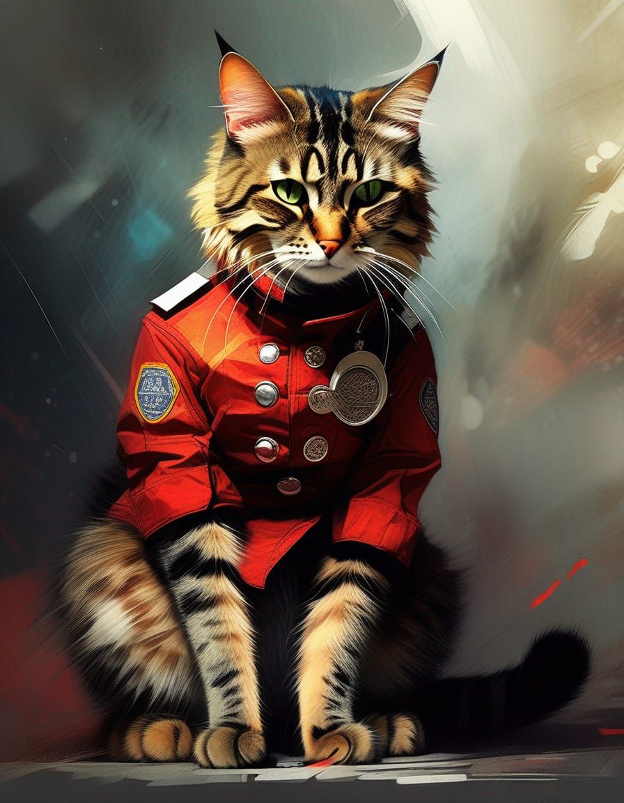 Tabby Cat Fireman in Polychromatic Splash Art
