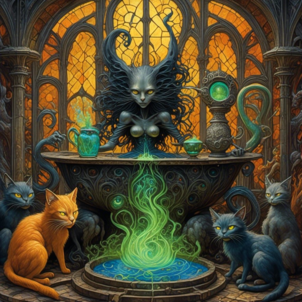 Dark Fantasy Elemental Witch Brewing Potion