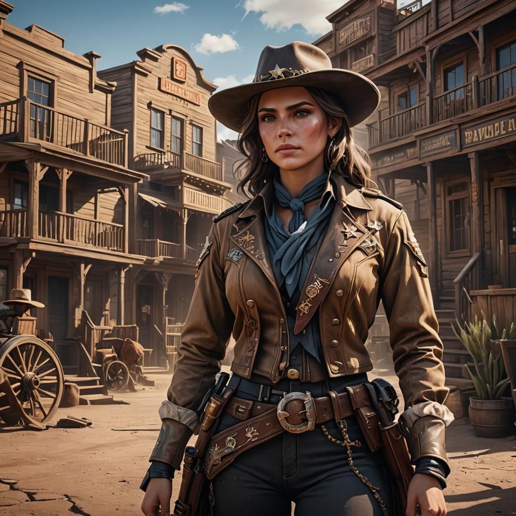 Female sheriff in an old West town