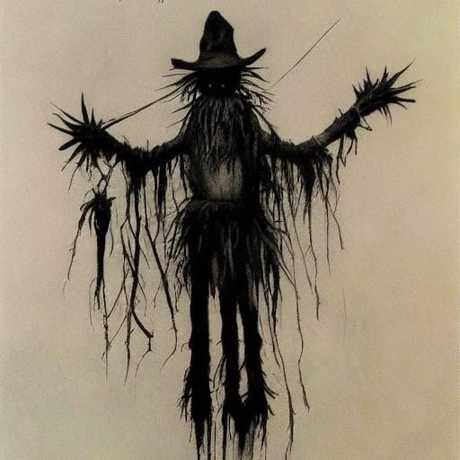 Disturbing Scarecrow Illustration in Horror Style