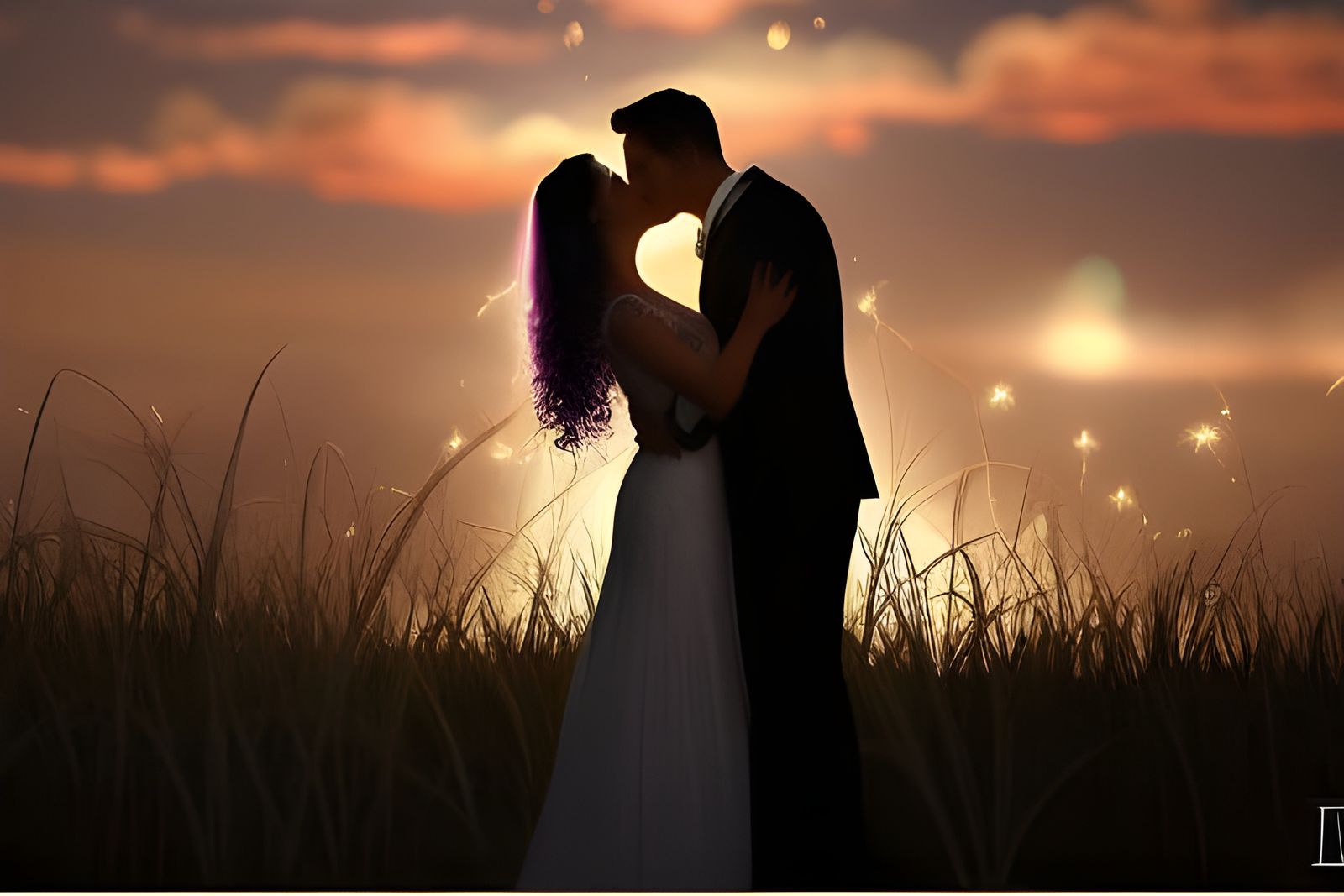Couple kissing at twilight