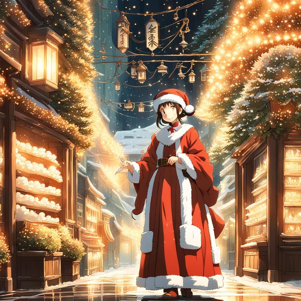 Anime-Style Santa Lady with Magic