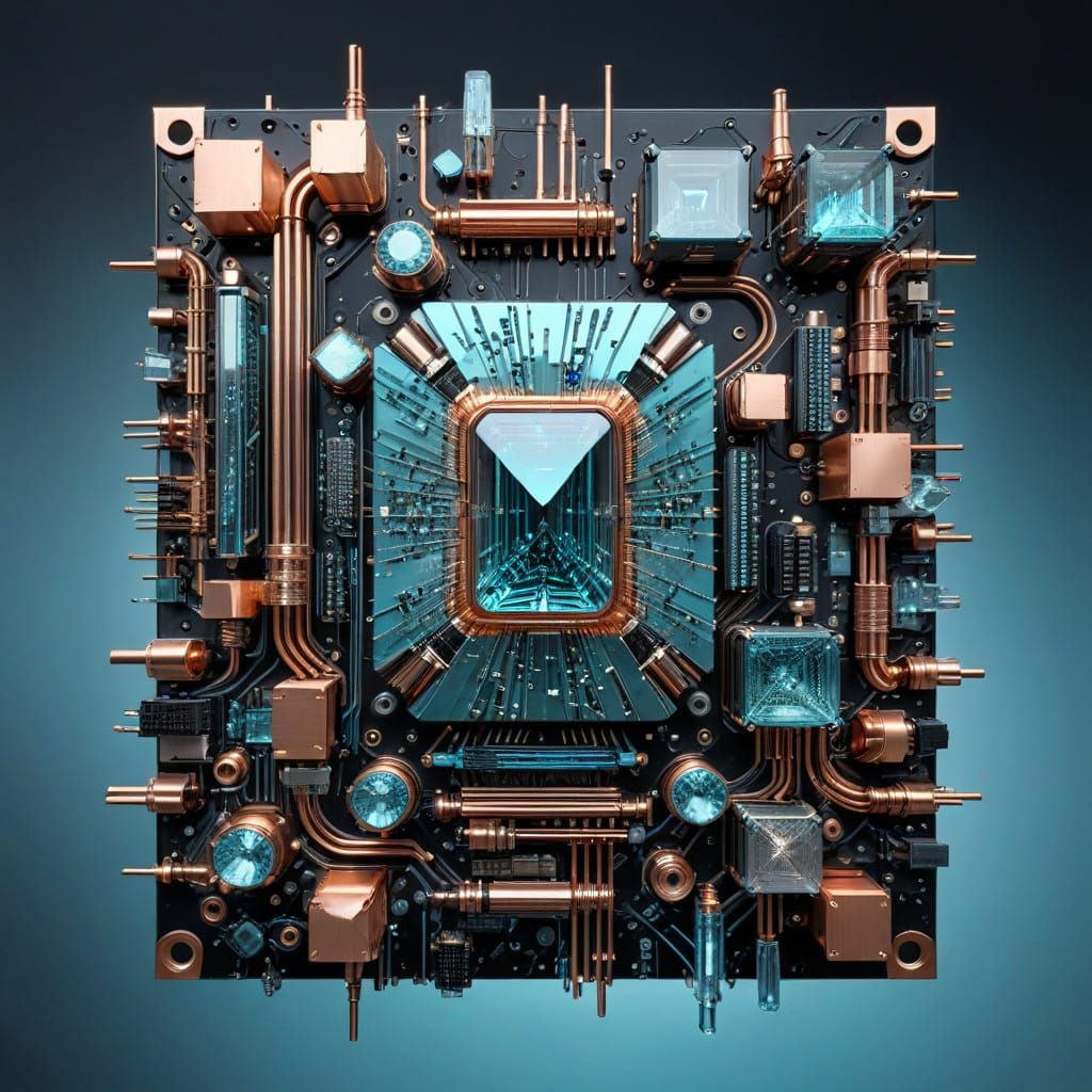 Surrealistic Circuit Matrix in Pastel Hues and Metallic Acce...