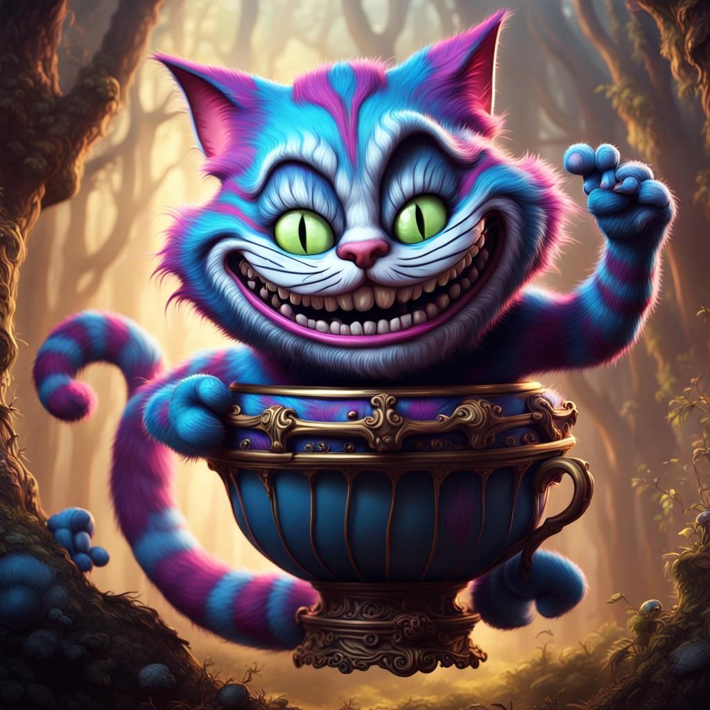 Detailed Cheshire Cat Caricature in Matte Painting