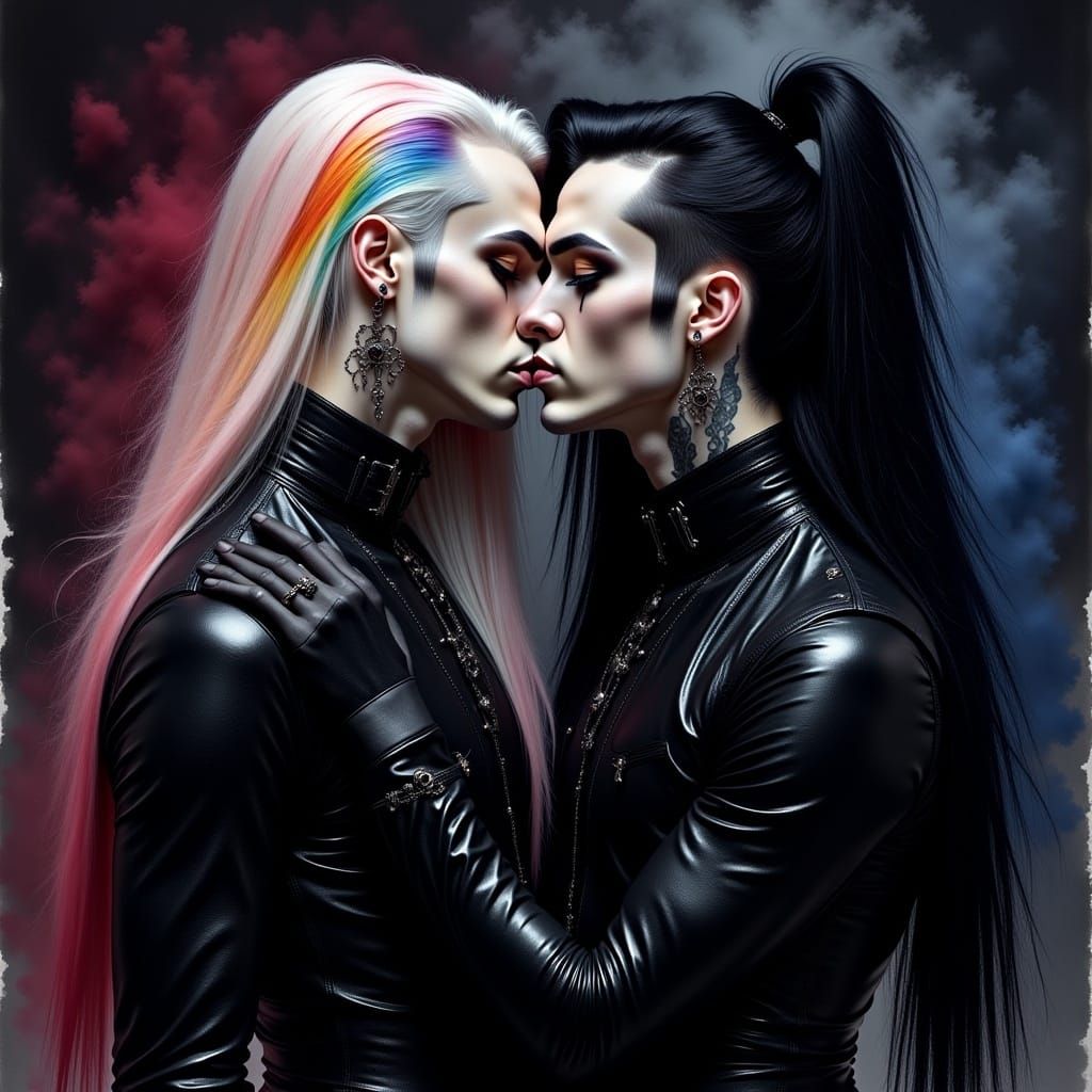 Gothic Men Kissing: Watercolor and Ink Romance